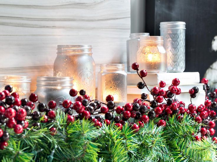 Candles for christmas with berries