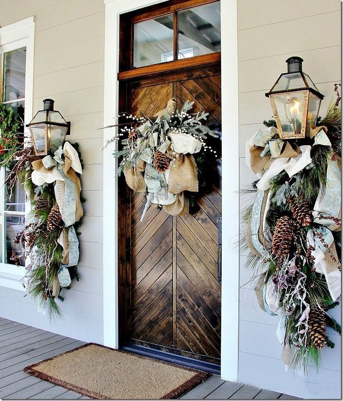 Christmas Door Decoration with Brown Ribbons