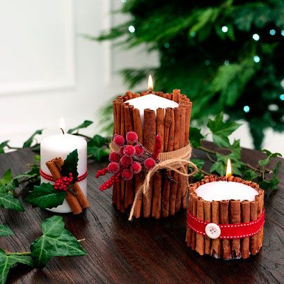 Christmas cinnamon Handmade Candles with red ribbons