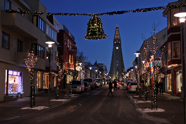 Reykjavik, Iceland Christmas lights