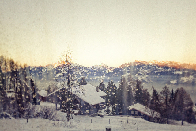 cosy winter house with mountain