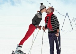 ski couple kissing romantic
