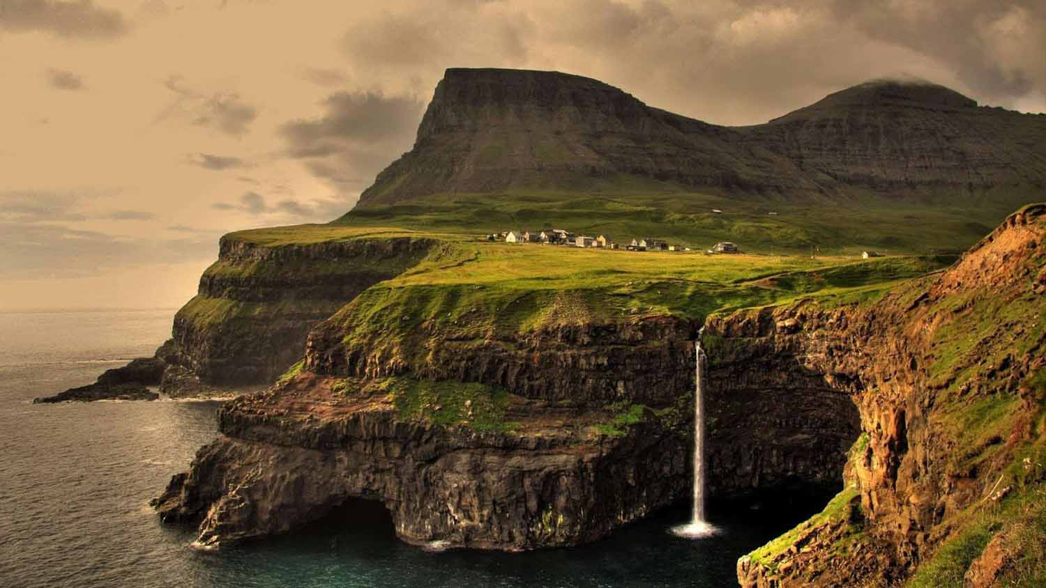 Ireland Landscape with mountain sheeps ocean