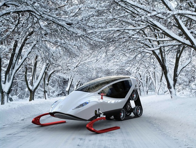 Impressive winter vehicle represents the ideal combination of excellent suspension, ATV features an enclosed cab driver.