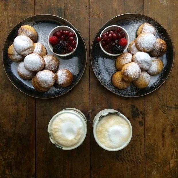 cappuccino pastry and fruits