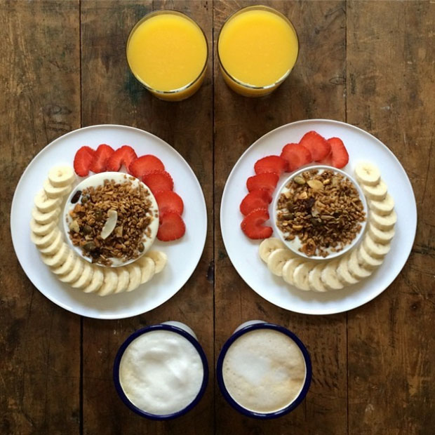 orange juice coffee nuts strawberries and bananas