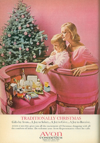 1963 Parents Magazine Avon ad mother and child opening presents under christmas tree