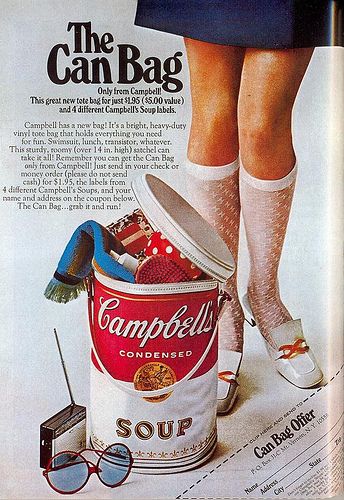 Campbell's soup vintage ad, 1969 woman's sexy socks 