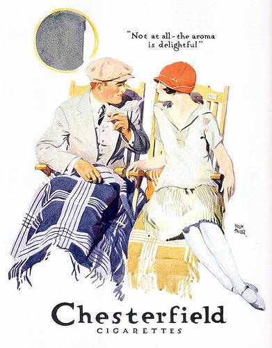 Chesterfield Cigarettes ad, 1926 couple smoking cigarettes