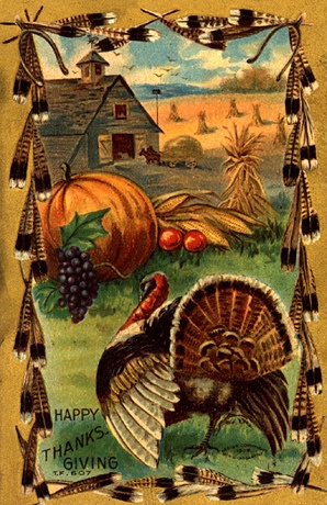 happy thanksgiving retro post card