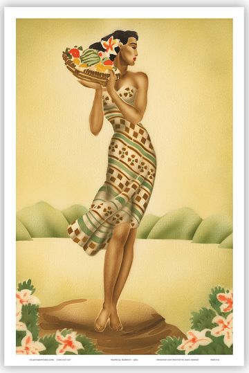 hawaiian woman retro postcard