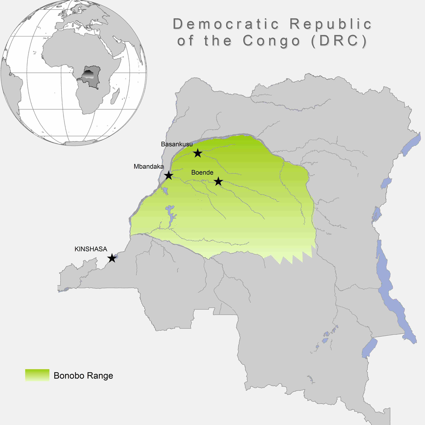 Habitat of Bonobos range map