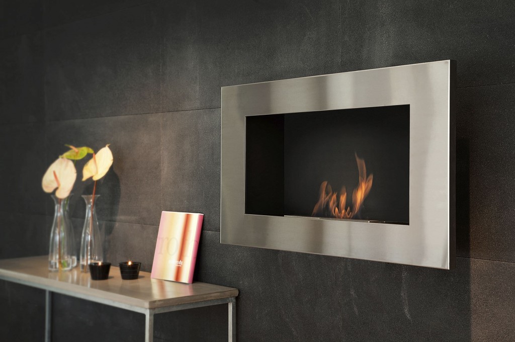 Bio wall-mounted fireplace in stainless steel-ethanol stove