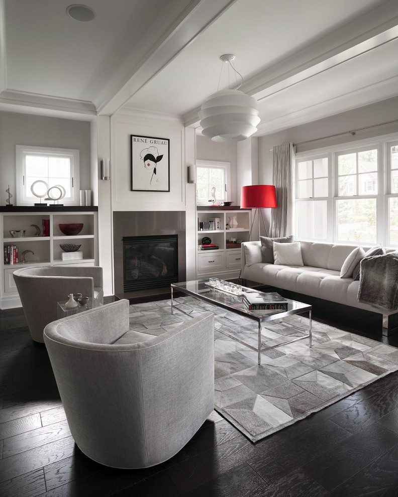 modern-living-room-in-grey-and-red-with-built-in-fireplace-living-room-setup-ideas