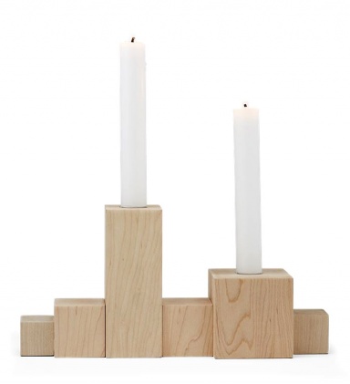 Square candle holder of wood for two taper candles kerzenstander