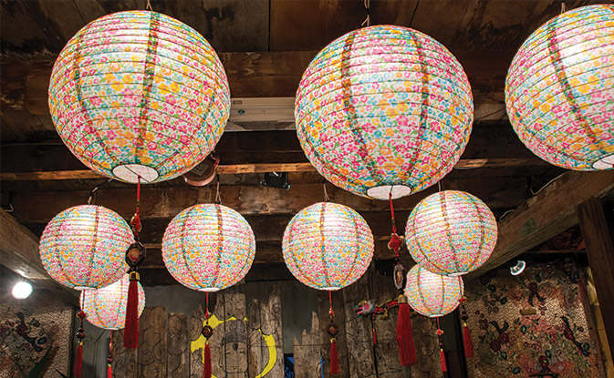 Lanterns for festive atmosphere decorated with paper lanterns