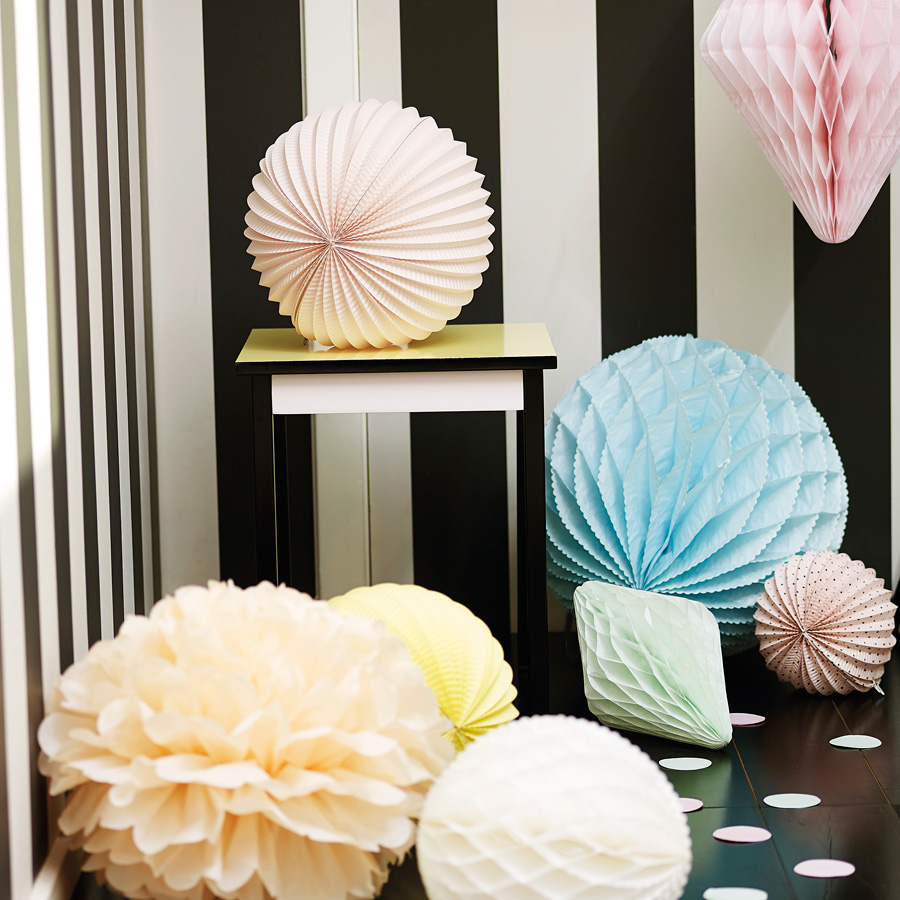 Modern decoration for walls in stripes decorating with paper lanterns