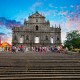 Ruins-Of-Saint-Pauls-Cathedral-Macau-China-Sunshine-Pink-clouds-Tourists-UNESCO