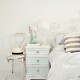 Bed headboard decorated metal chest of drawers chair wood flowers carpet white -Shabby chic furnishings