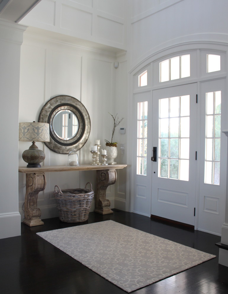 Console table round wall mirror eclectic glamorous antique-hallway furnishing