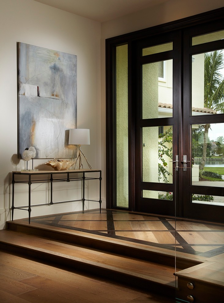 Eclectic neutral contemporary art-hallway furnishing