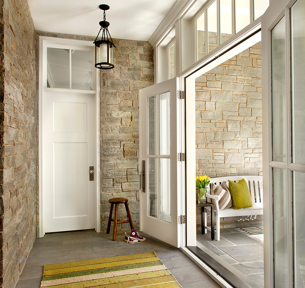 Entrance Area stone seat French doors-hallway