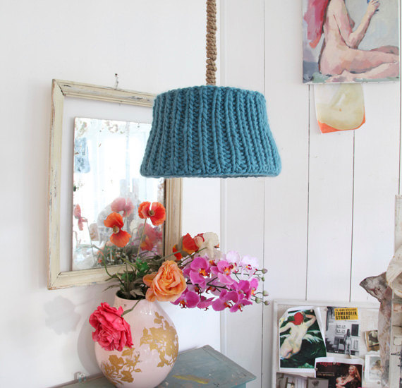 Pendant colorful Shabby Chic knitted lamp shade