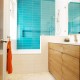 Shower cubicle bath turquoise green white modern bathroom furniture wood