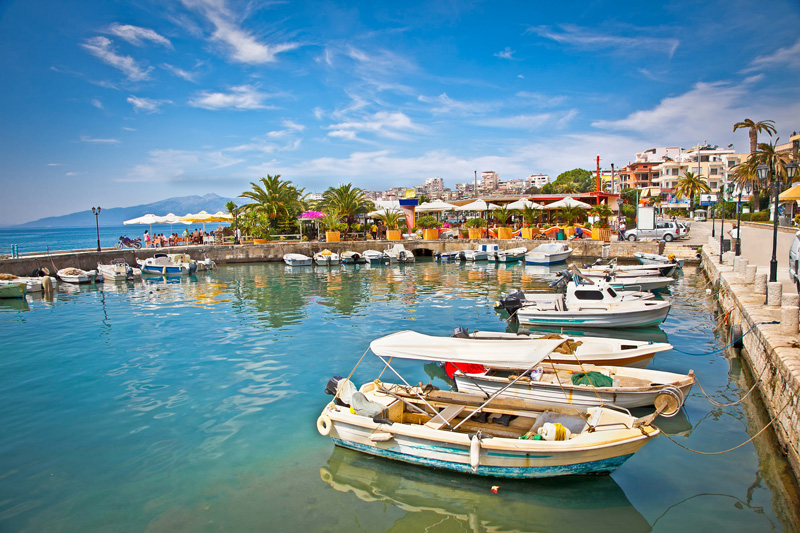 Adriatic-coast-the-Albanian-Riviera-beautiful-tourist-destination-non-commercial-harbor-boats-seaside-sunny-summer-time-summer-vacation