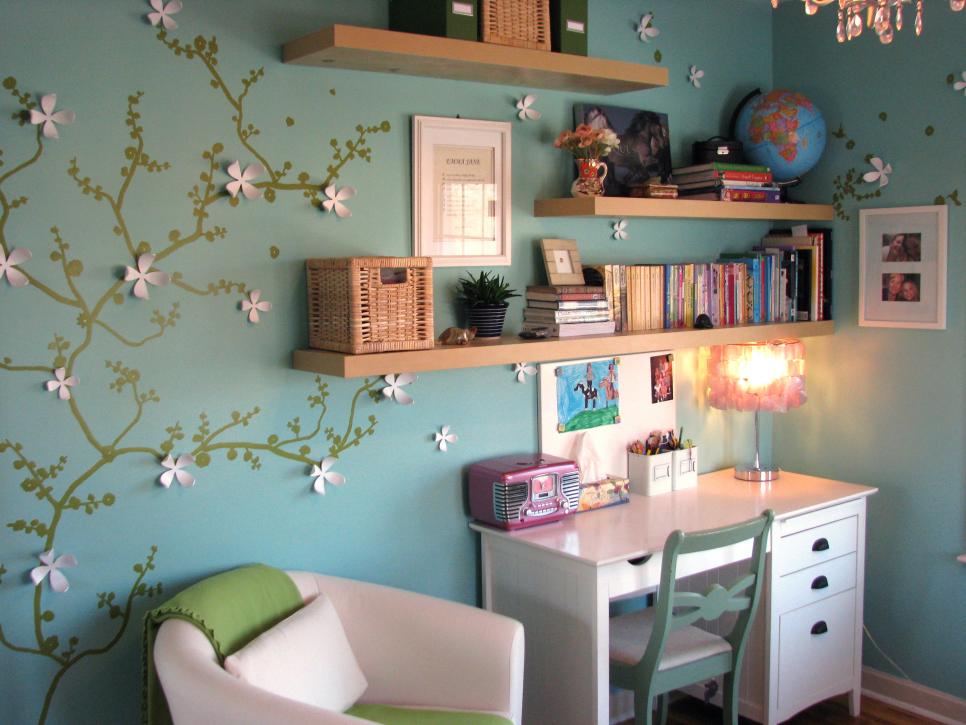 4-colorful furnishings and small desk in white-Youth bedroom Girls