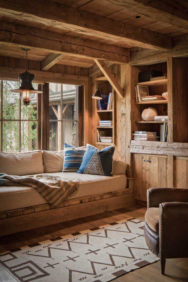 Inspiring-Window-Reading-Nook cozy wooden nook brown carpet hut style wooden house