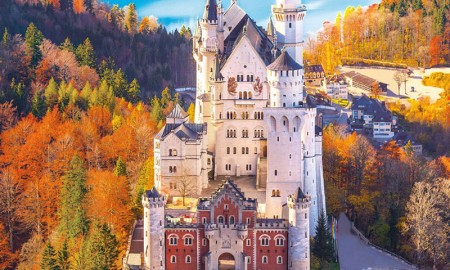 spectacular-scenery-Bavaria,-Germany-This-is-a-classic-view-of-Neuschwanstein-in-southern-Germany-from-the-northwest-in-the-fall,-showing-the-castle-and-Alpsee
