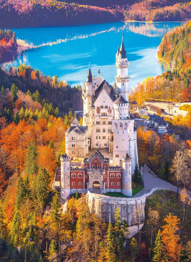 spectacular-scenery-Bavaria,-Germany-This-is-a-classic-view-of-Neuschwanstein-in-southern-Germany-from-the-northwest-in-the-fall,-showing-the-castle-and-Alpsee