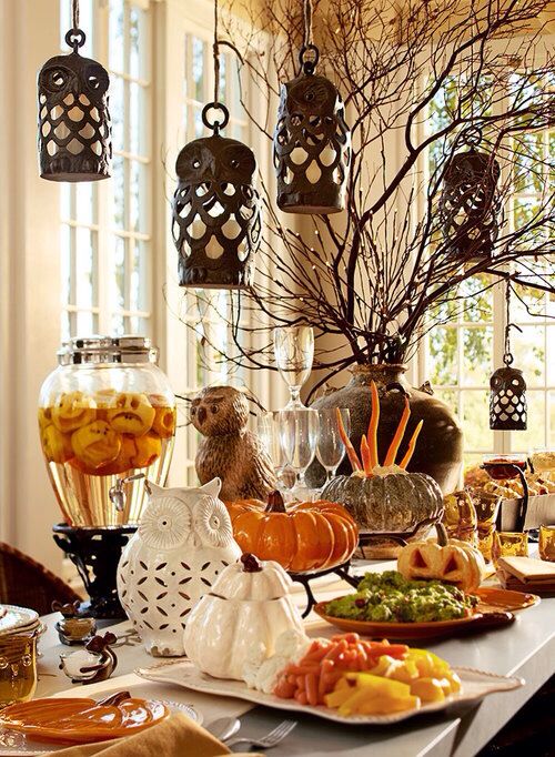 Cool Halloween Table decorations halloween food and hanging halloween lanterns