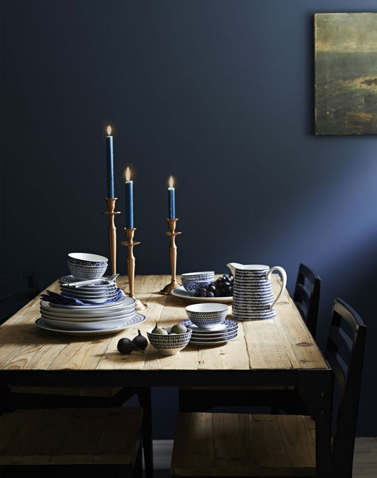 Navy Blue Decor Fall Trends Navy Blue Dishes Cozy Dining Room Fall Interior Ideas