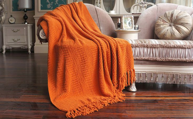 Orange knitted blanket classic style soft velvet classic sofa trends in fall