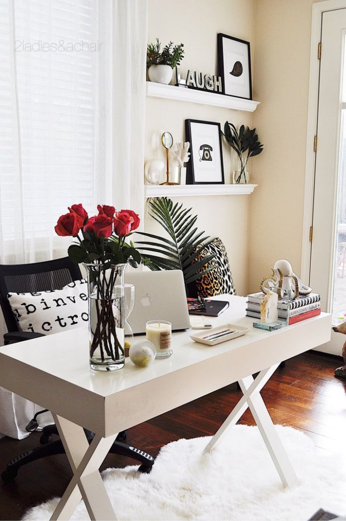 Black-and-White-Feminine-Office-Design-White-Rug-home-office-feminine-home-office-home-office-ideas-home-office-desk-home-office-design