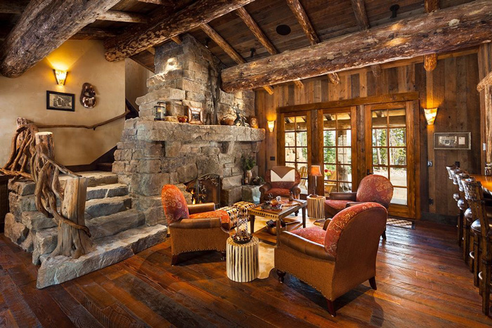 Rustic-Vintage-Living-Room-Wooden-Roof-Wooden-Decor-Fireplace-Natural-Decor