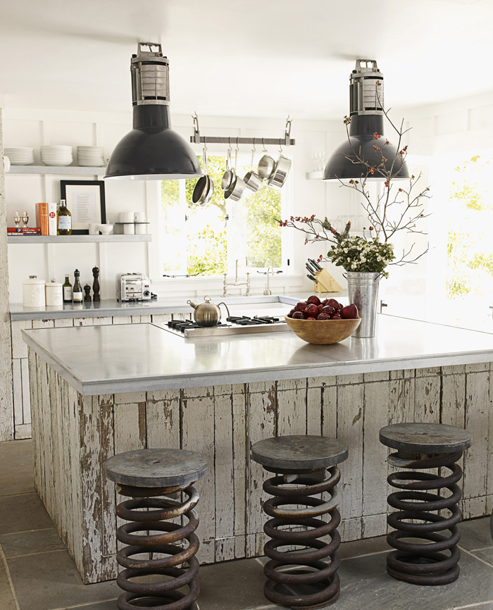 Small-Industrial-Kitchen-Island-Metal-Modern-Chairs-Industrial-Lights