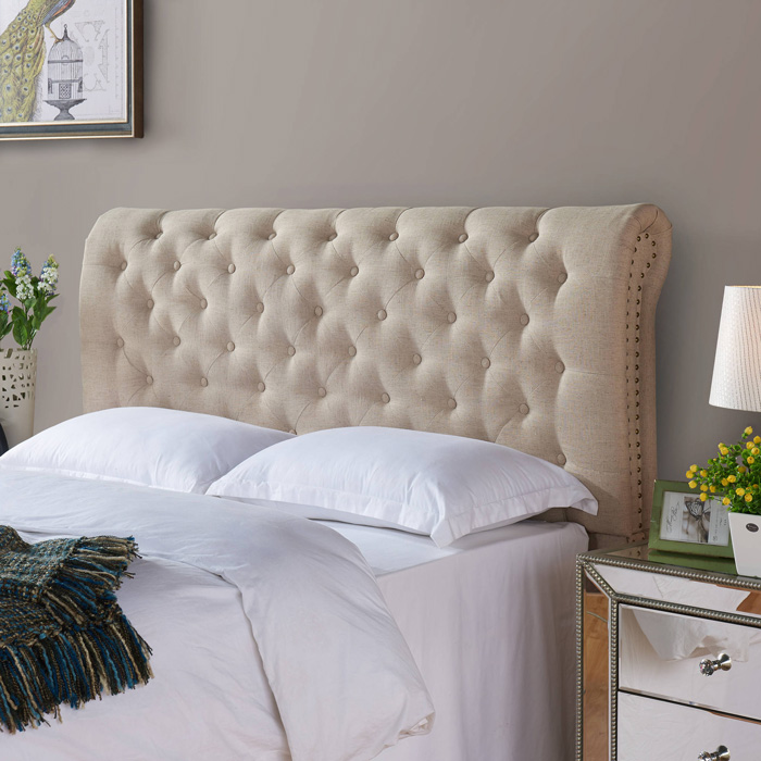 Upholstered-headboard-Light-Brown-Color-White-Blanket-White-Pillows-Cozy-Bedroom