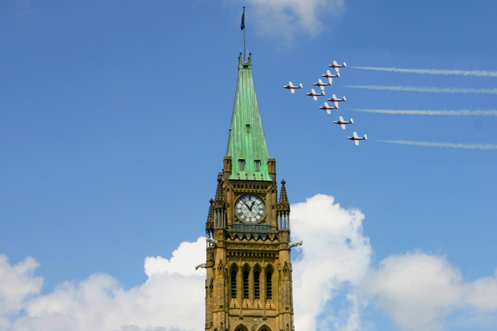 The-Peace-Tower,-Ottawa-clock-tower-clock-square-clock-tower-cafe-smaller-clock-tower-Planes-near-the-tower