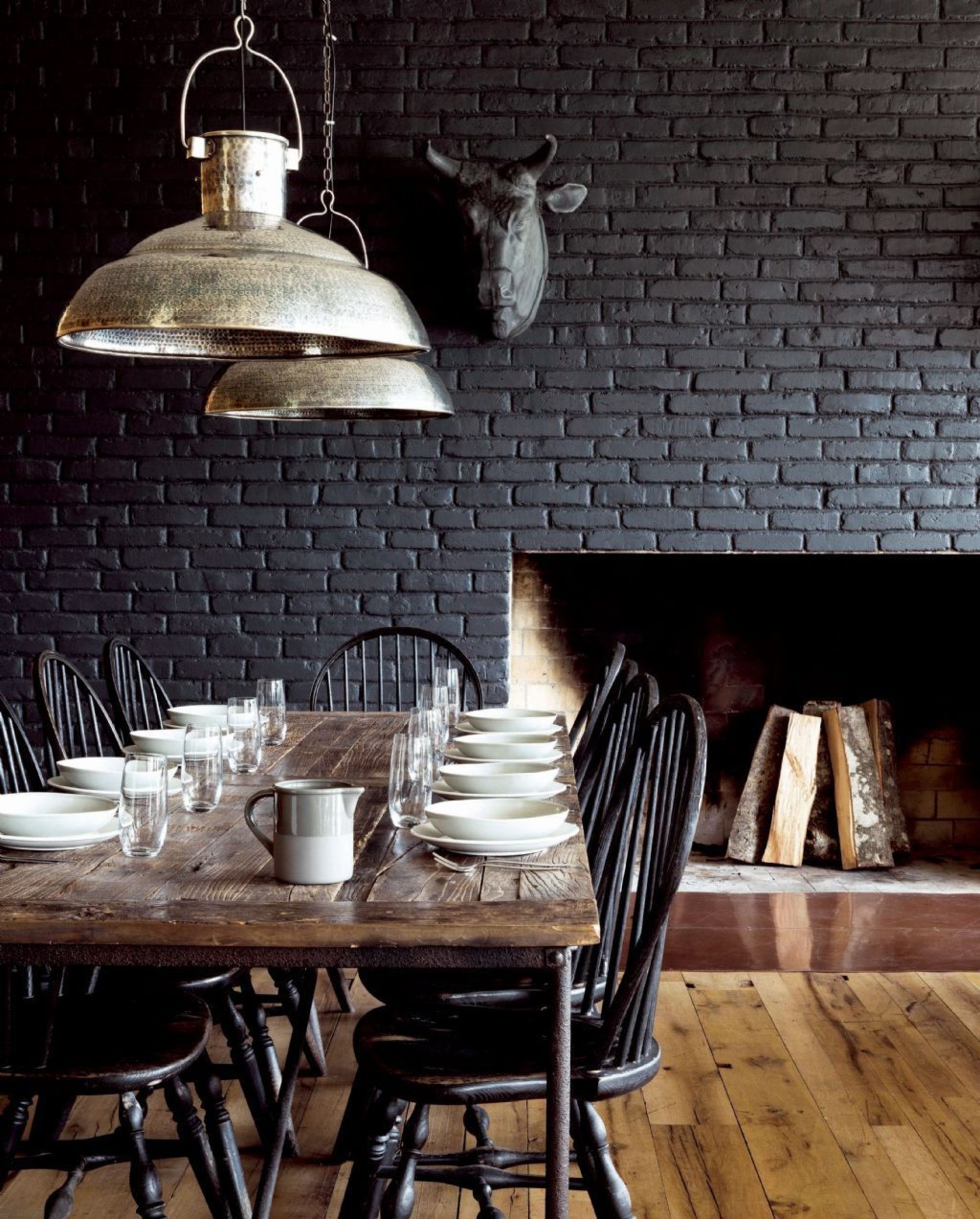 Dining Room with Black Wall