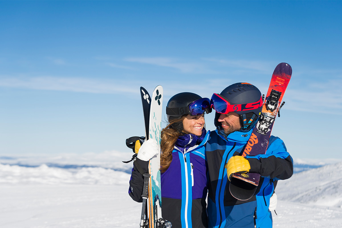 Happy Couple Skiing