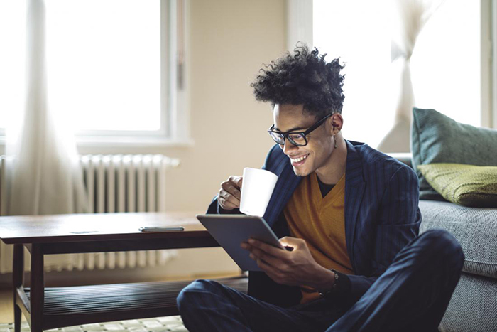 Man playing brain games on his phone 