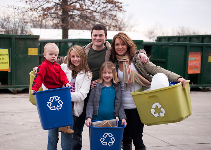 Happy family that recycle waste 