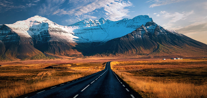 Ring Road and the mountains with snow ahead