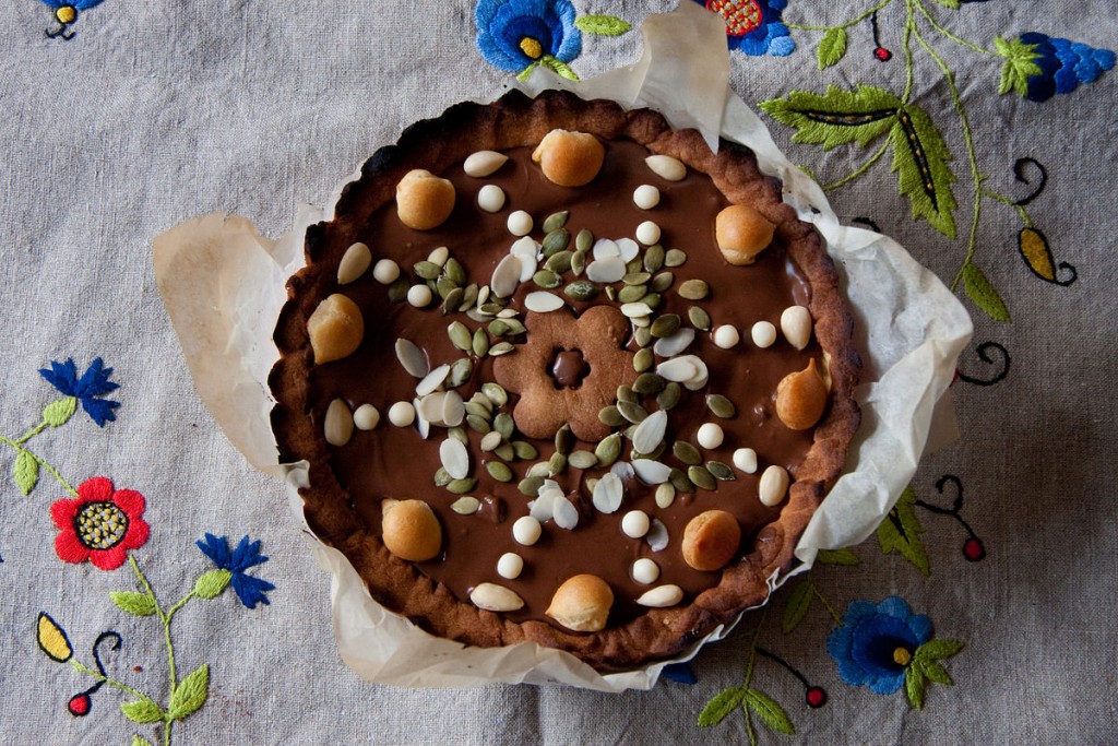 Polish Easter cake decorated with nuts and seeds