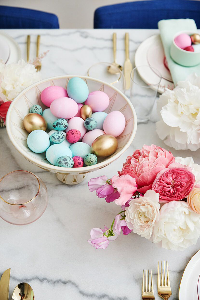 Easter eggs and table nicely decorated