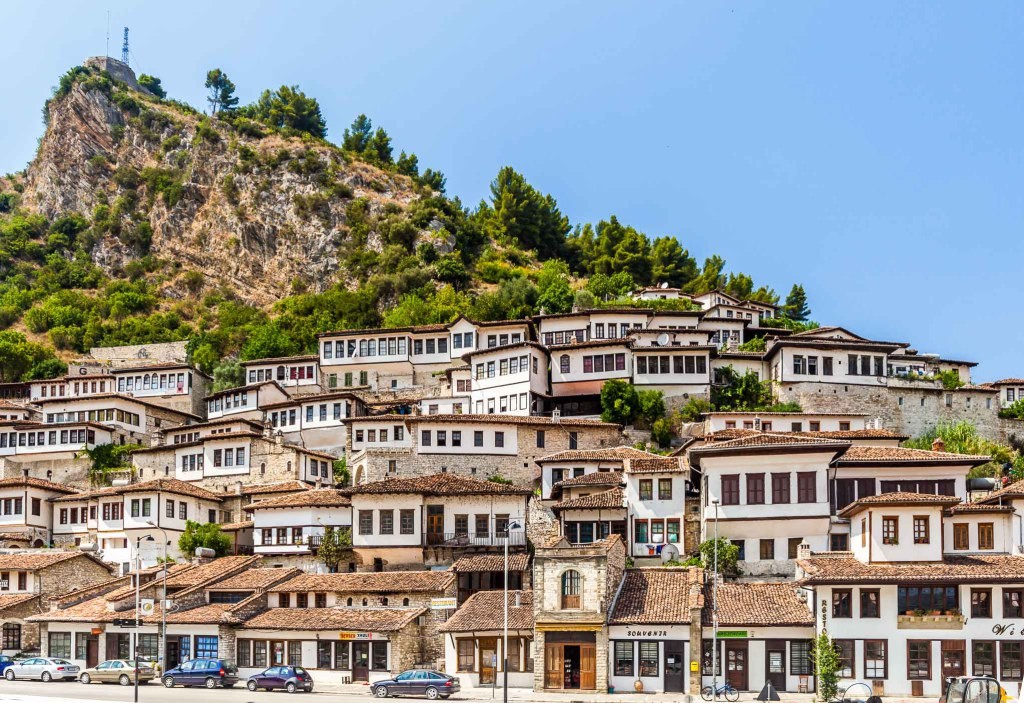 White houses in Berat surrounded by nice nature