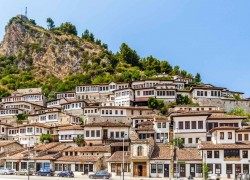 White houses in Berat surrounded by nice nature